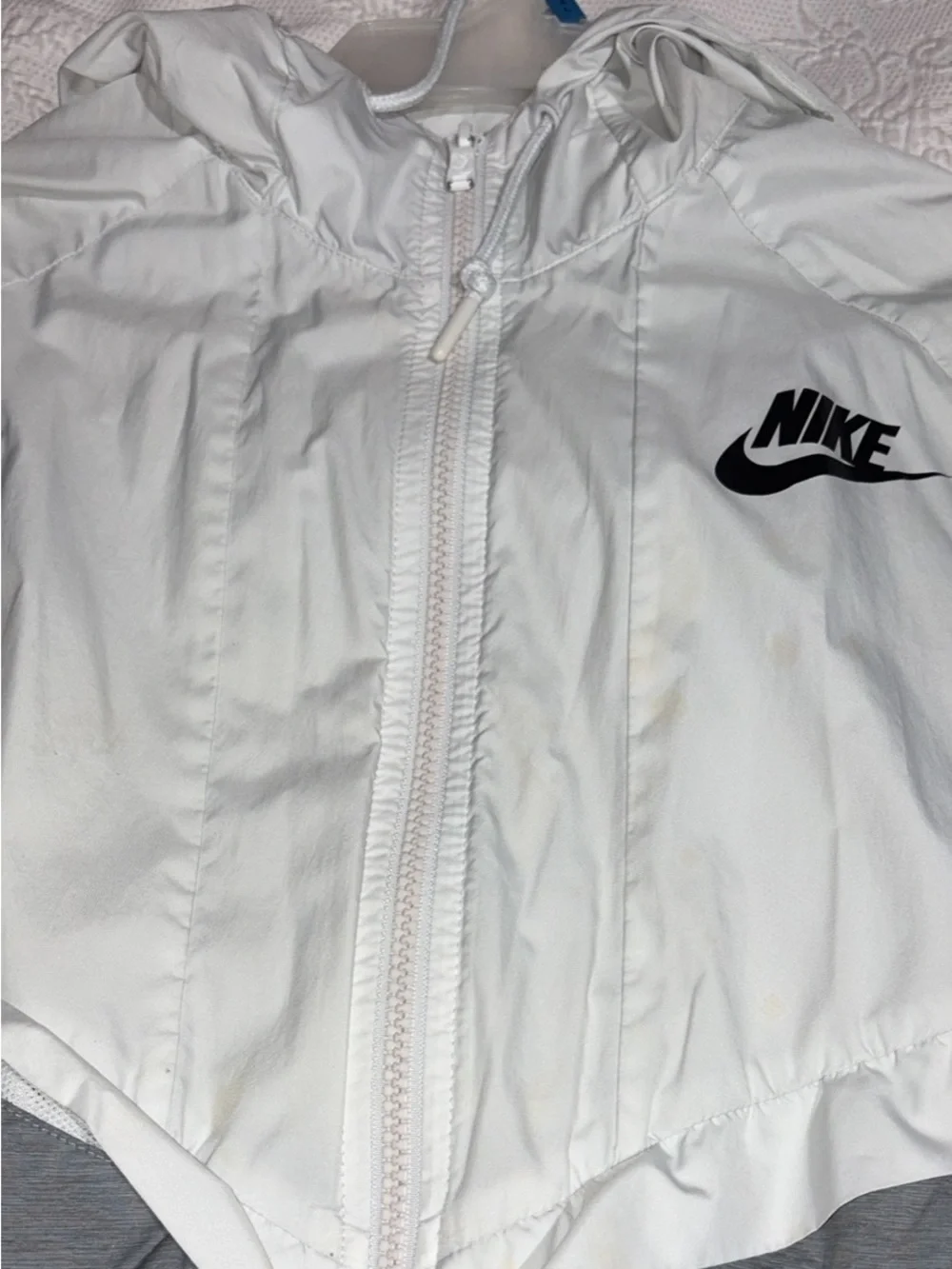 Nike Two-Tone White and Gray Hooded Bomber Jacket